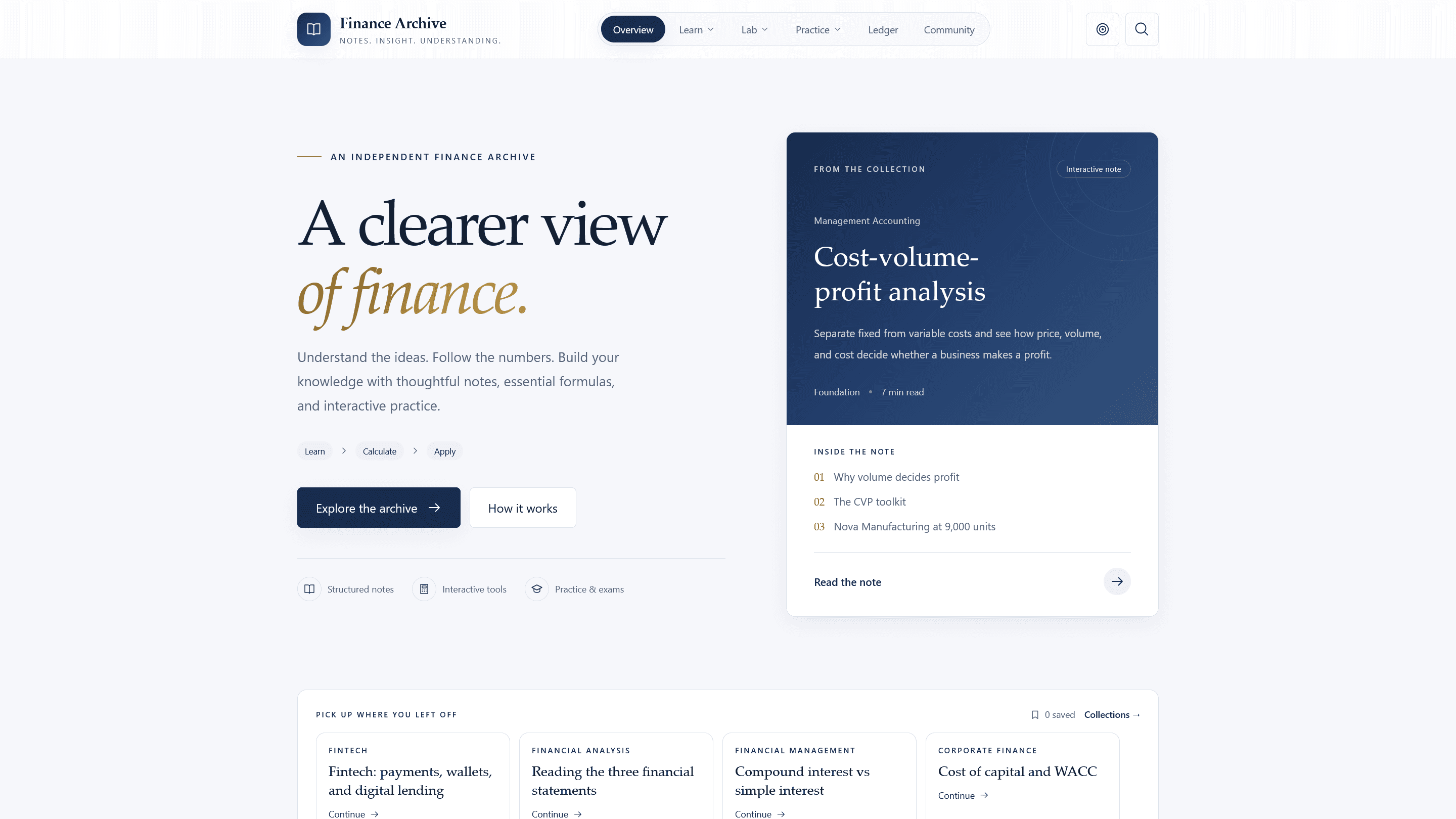 Finance Archive interface view 1