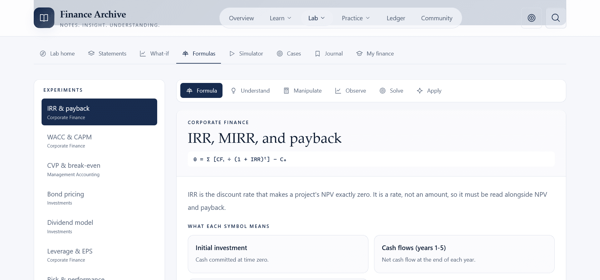Finance Archive interface view 2